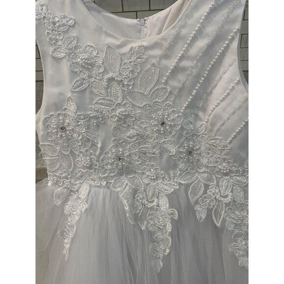 Joy Kids Dress Girls 18 White Lace Tulle Long Flower Girl Ball Gown Wedding - Picture 2 of 11